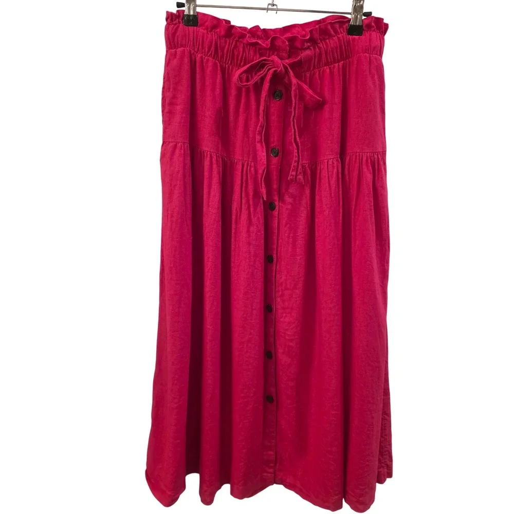 Universal Thread‎ Pink Linen Blend Midi Skirt Sz S Button Front Boho Cottagecore